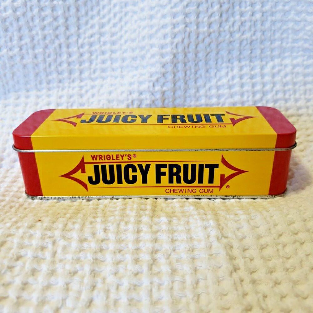 Vintage Wrigley's Juicy Fruit Chewing Gum Metal Tin Collectible Yellow Storage